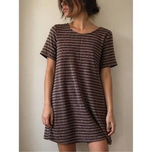 Sézane Vick Metallic Stripe Mini Dress Large Parisian Chic Indie Sleaze
